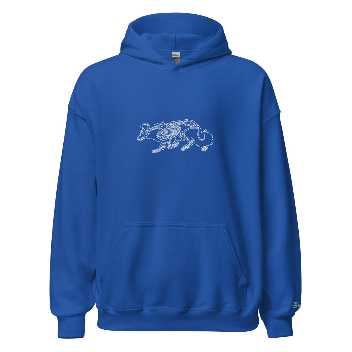 Border Collie skeleton line art hoodie in Royal Blue by Skeledog, front view