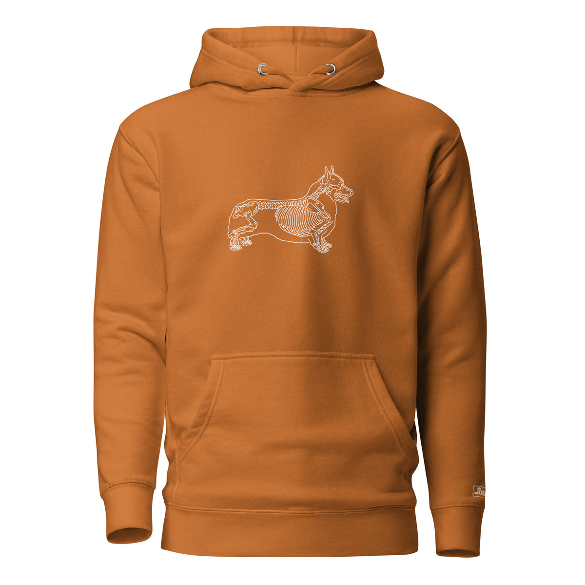 Corgi skeleton line art hoodie in Adobe by Skeledog, front view