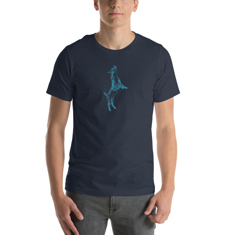 Great Dane skeleton line art t-shirt in Heather Navy by Skeledog, front view