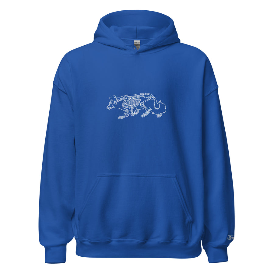 Border Collie skeleton line art hoodie in Royal Blue by Skeledog, front view